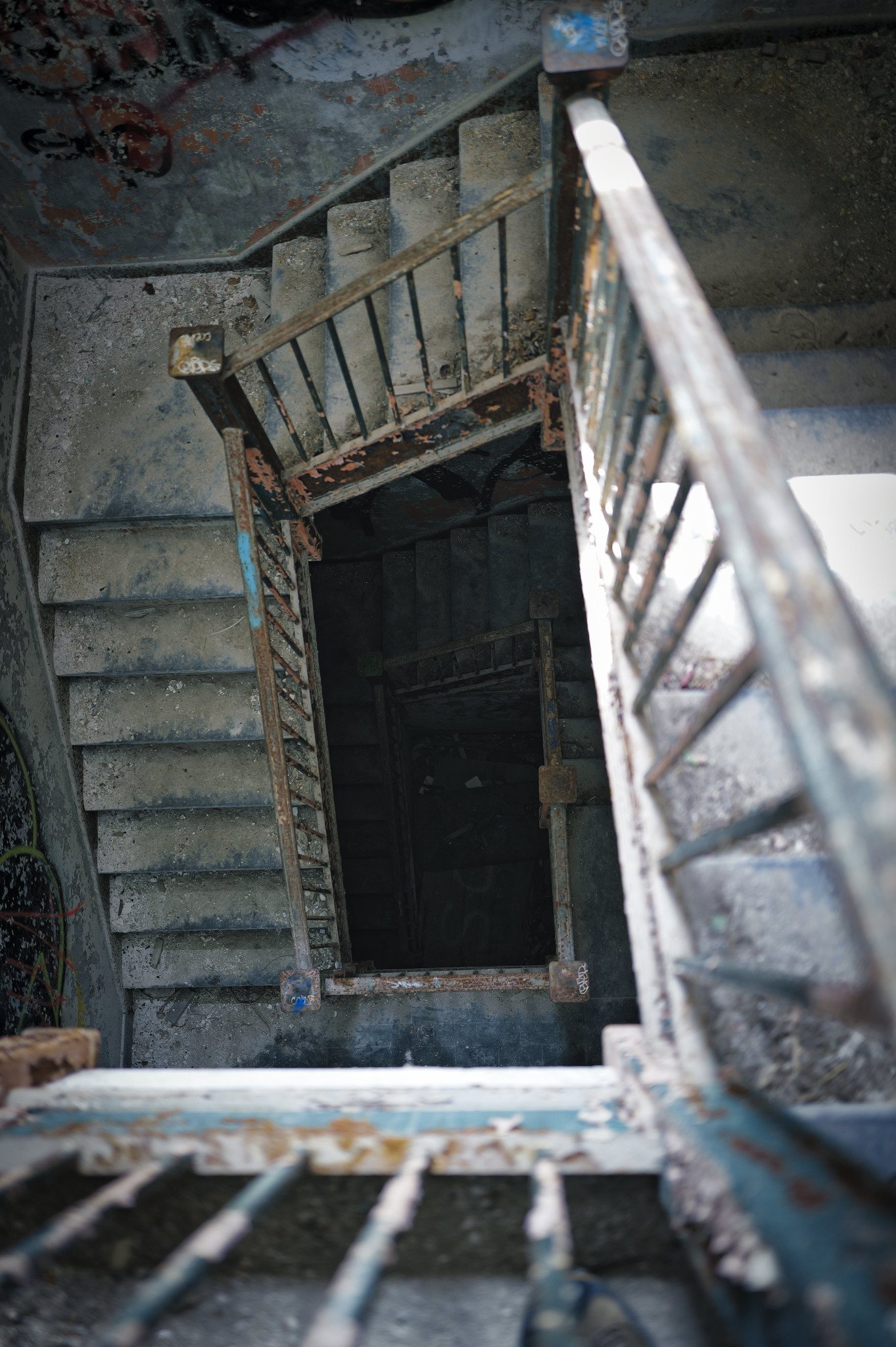A View Of Stairs Looking Down From The Top
