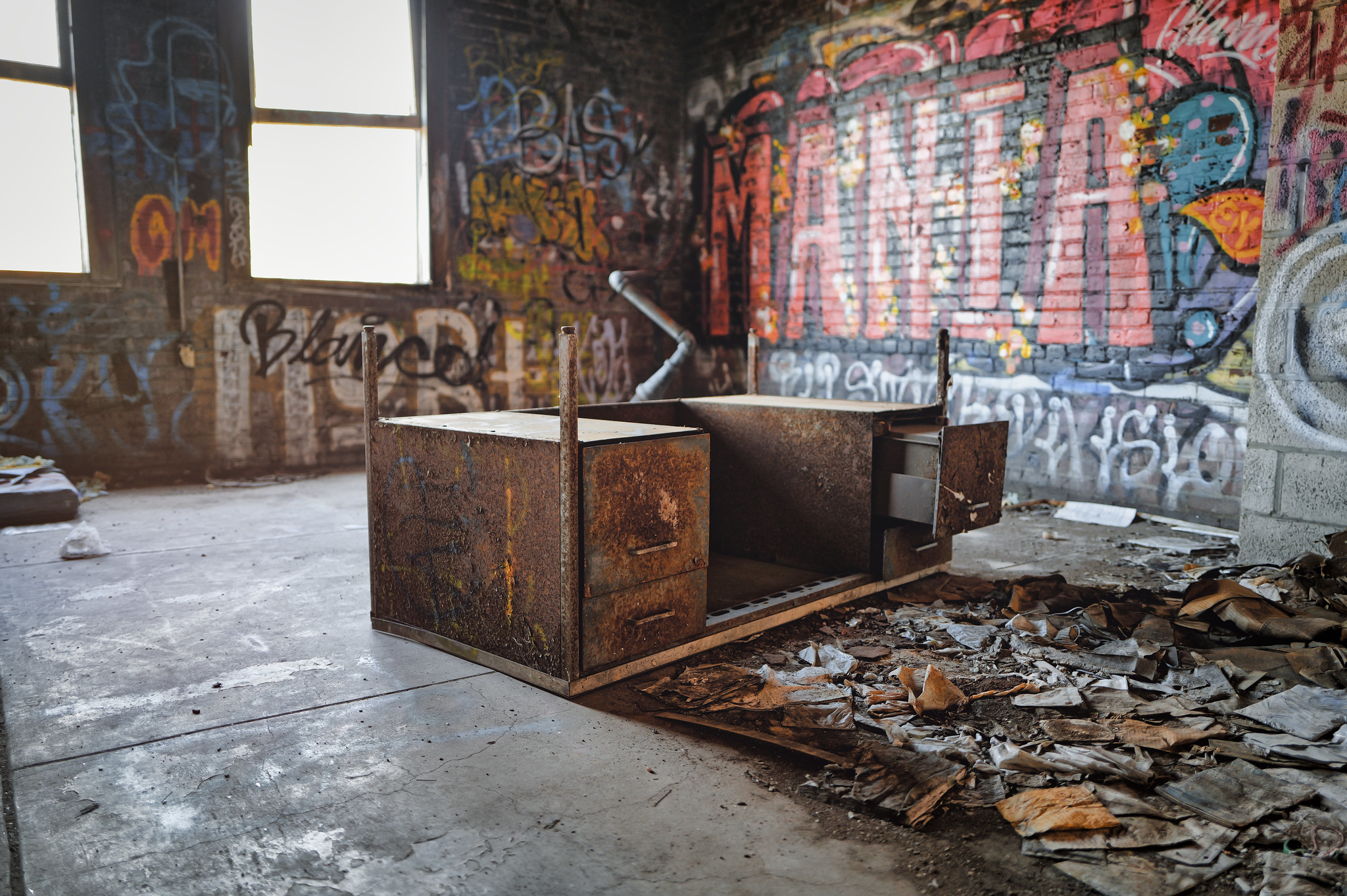 An Abandoned Desk Flipped Upside Down