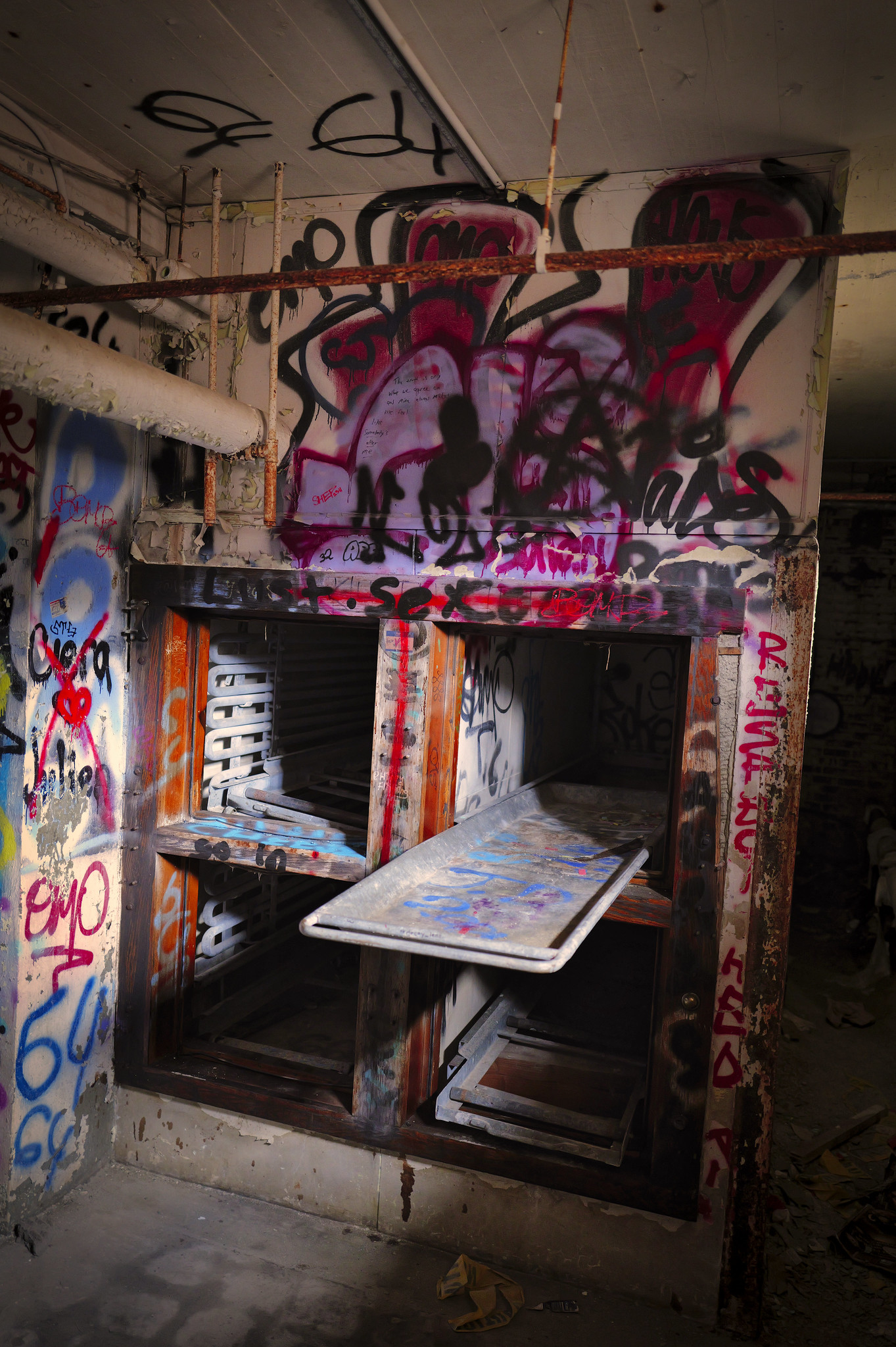 A Morgue Freezer With A Slab Exposed