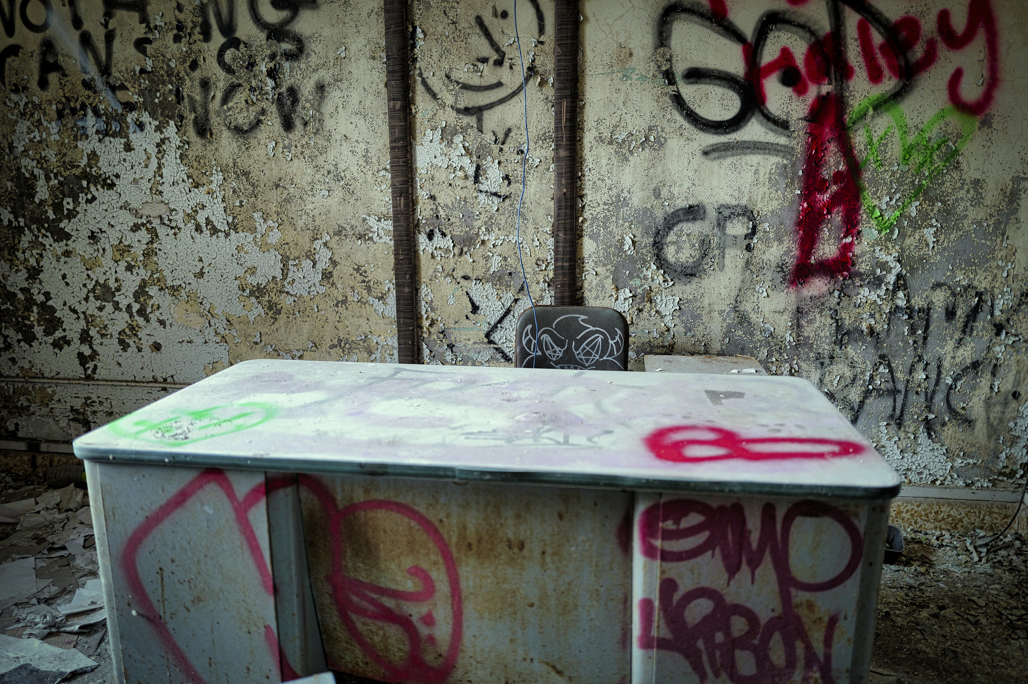 A Vandalized Desk And Office